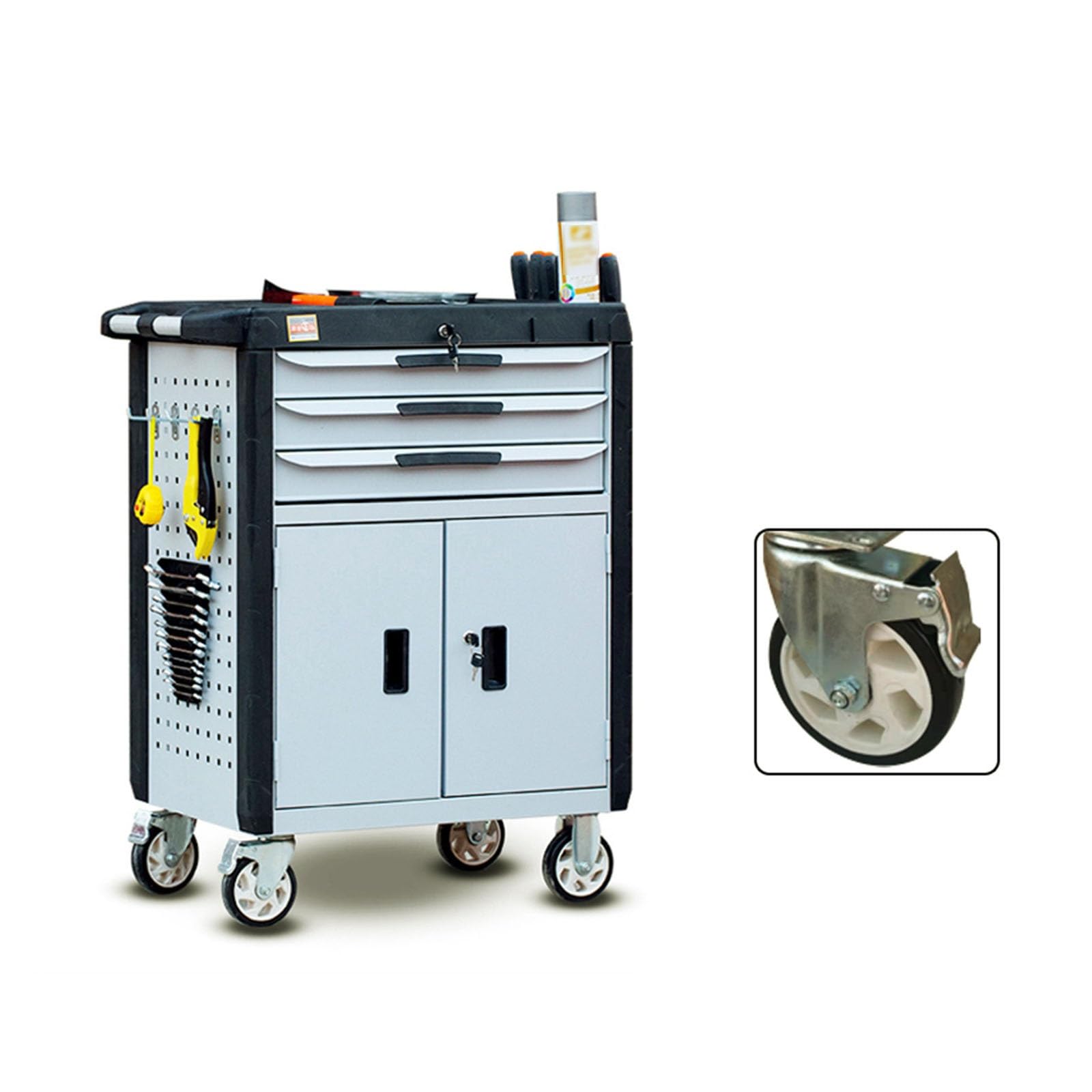 3-Drawer Rolling Tool Chest with Wheels, Portable Steel Cabinets with Drawers and Locking System for Warehouse, Garage Storage and Toolbox(Gris)