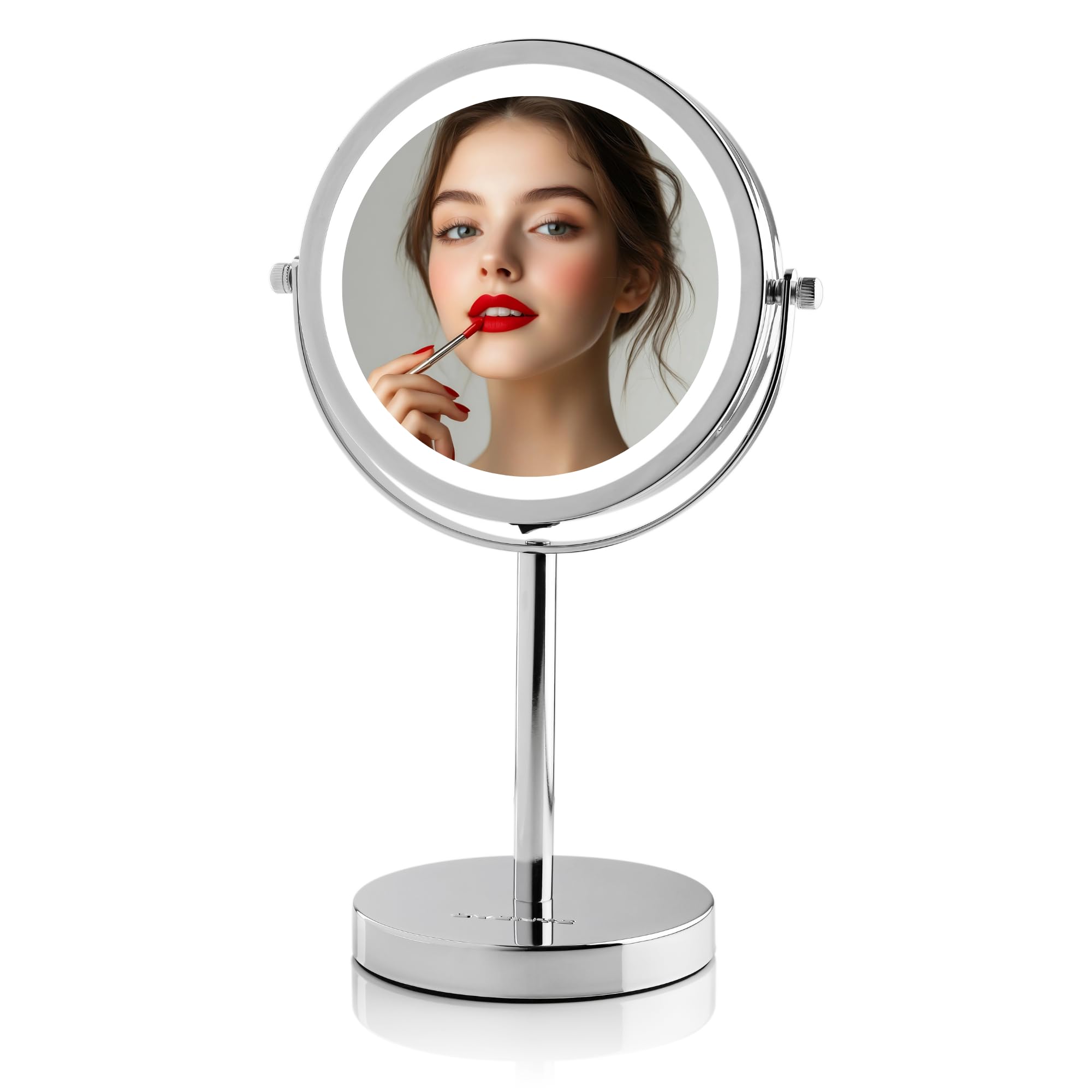 OVENTE 6" Lighted Tabletop Round Vanity Mirror, Polished Chrome MLT60CH1X7X