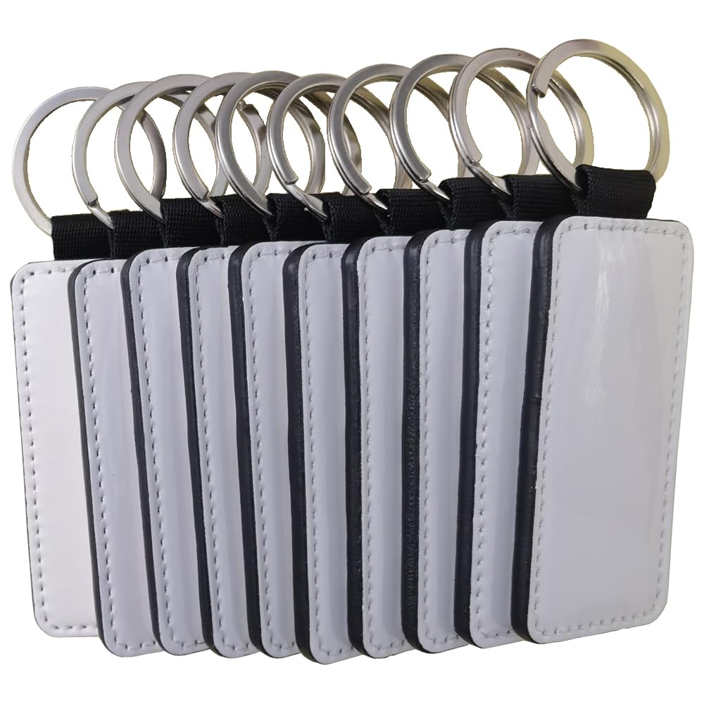 Yongkang 10 Pieces Sublimation Keychain (Blank leather + 7 Colors leather) Both Sides Can Be Sublimated DIY Craft (Rectangles)