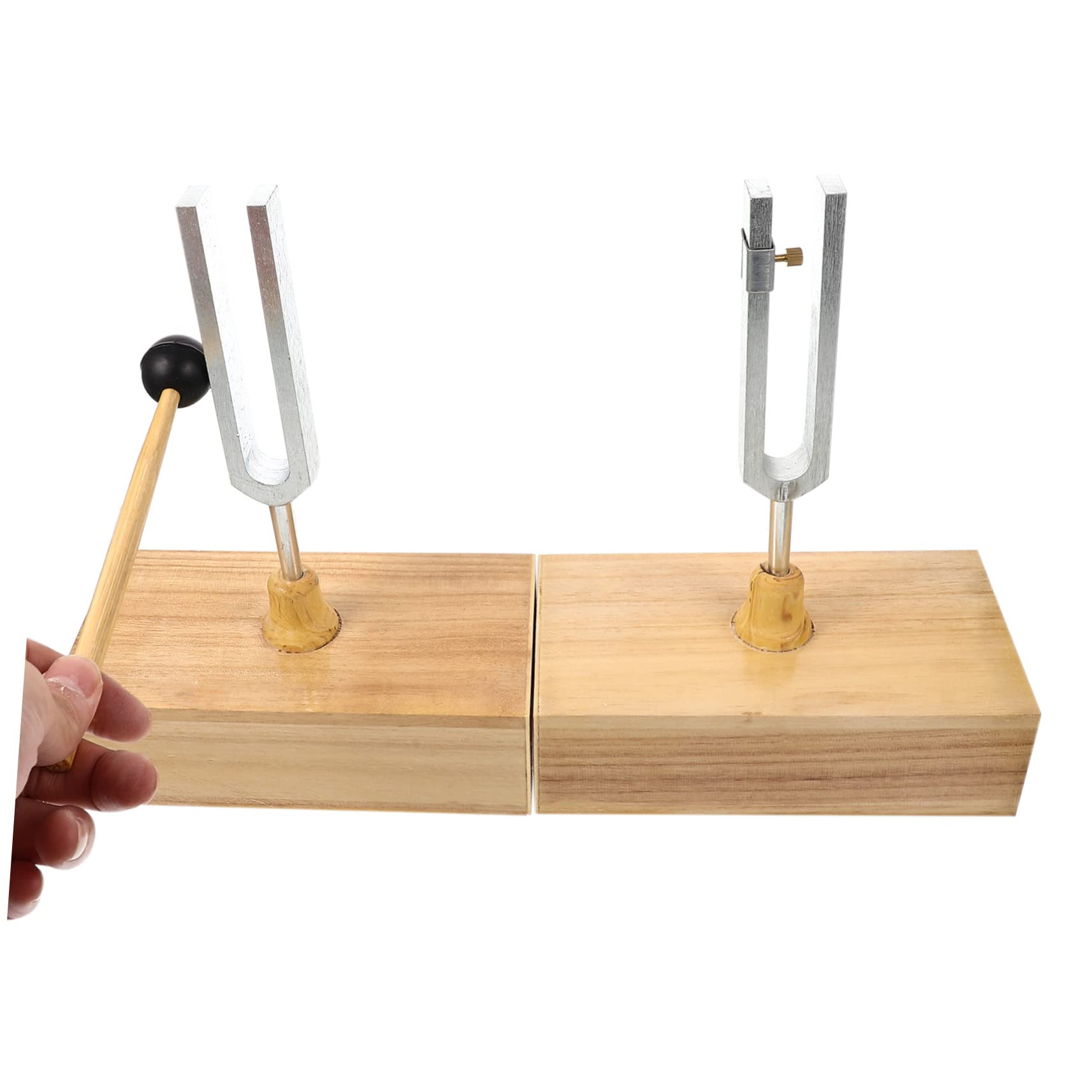 ibasenice Set di 1 Diapason in Metallo da 440hz con Base di Legno e Martello, per Esperimenti di Acustica Fisica con Accordatura Precisa e Posizionamento Stabile