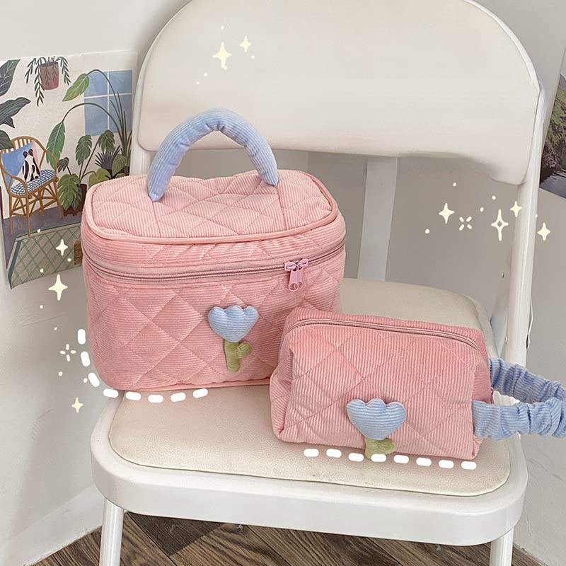 Miniatura 2 de Bolsa de maquillaje floral kawaii, bolsa para cosméticos y cosméticos, bolsa de viaje estética, organizadora de bolsa de aseo acolchada de hadas