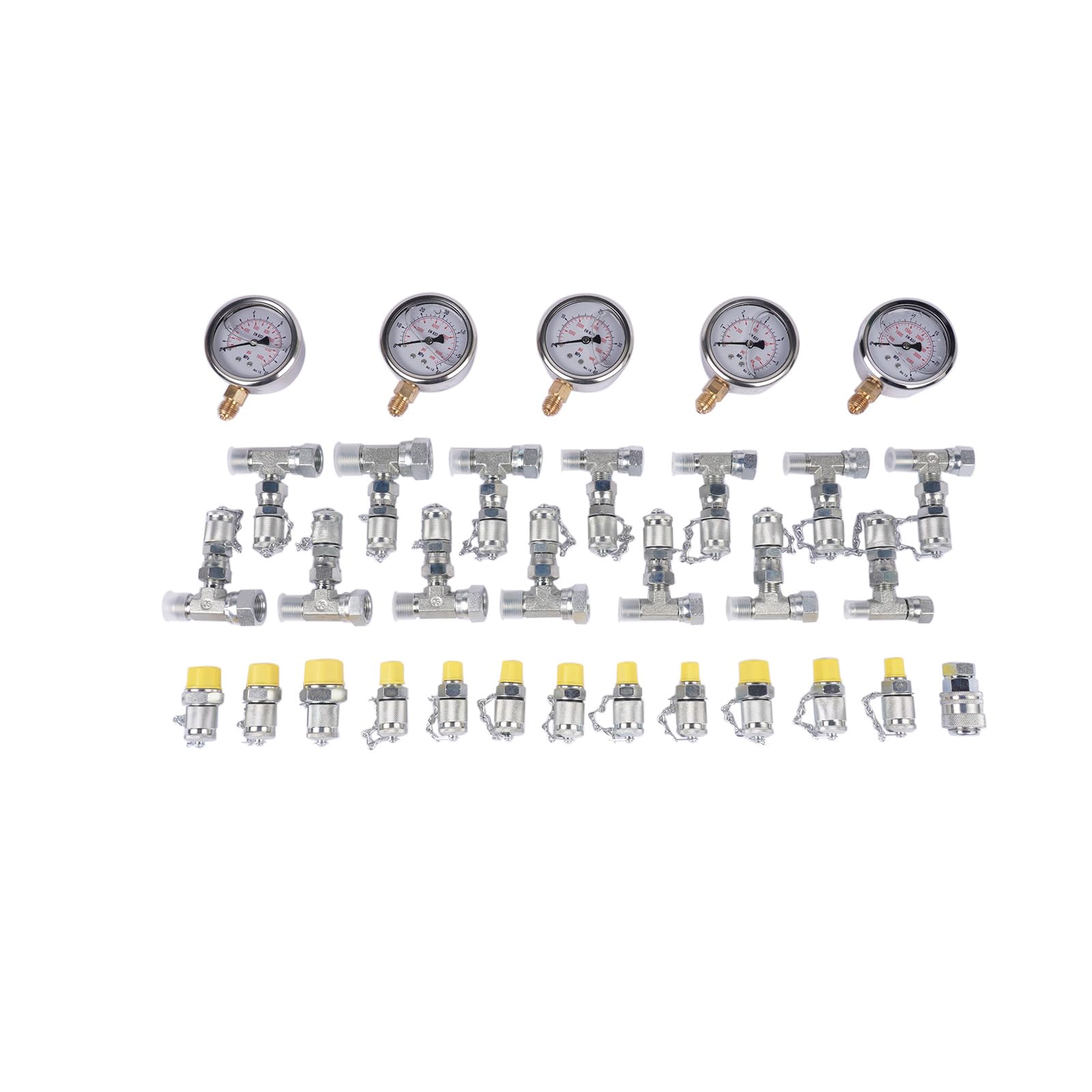 Kit di prova pressione idraulica 10/100/250/400/600 bar, 5 misuratori, 13 frizioni, 14 connettori T, 5 tubi di prova per trattori escavatori Hopzty