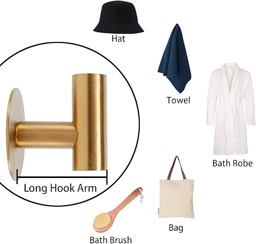 Miniatura 5 de TocTen Gancho para toallas de baño, fuerte gancho autoadhesivo para bata, acero inoxidable SUS 304 para pegar en la pared, gancho para ropa, sin