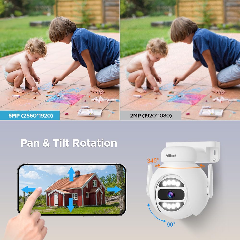 SriHome Kit Videosorveglianza WiFi, 4 Telecamere 5MP, Monitor 10,1 pollici, Visione Notturna, Rilevamento Movimento, Visualizzazione Remota