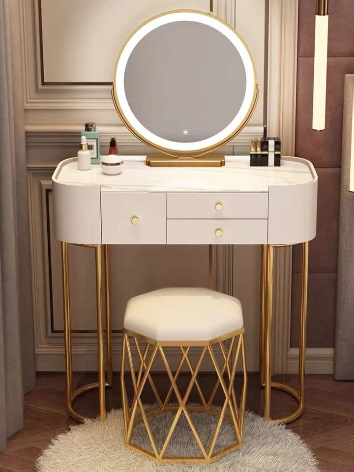 Amazon｜鏡台 化粧台 強化ガラス天板 大理石柄天板 レザー調 化粧