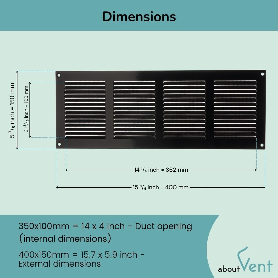 ABOUT VENT 14x4 inch (Duct Opening) Vent Cover - Black Ventilation Covers for Wall and Ceiling - Metal Return Grille - HVAC AC Air Vents Register for Indoor and Outdoor Use with Mesh Black 14"x4" duct opening