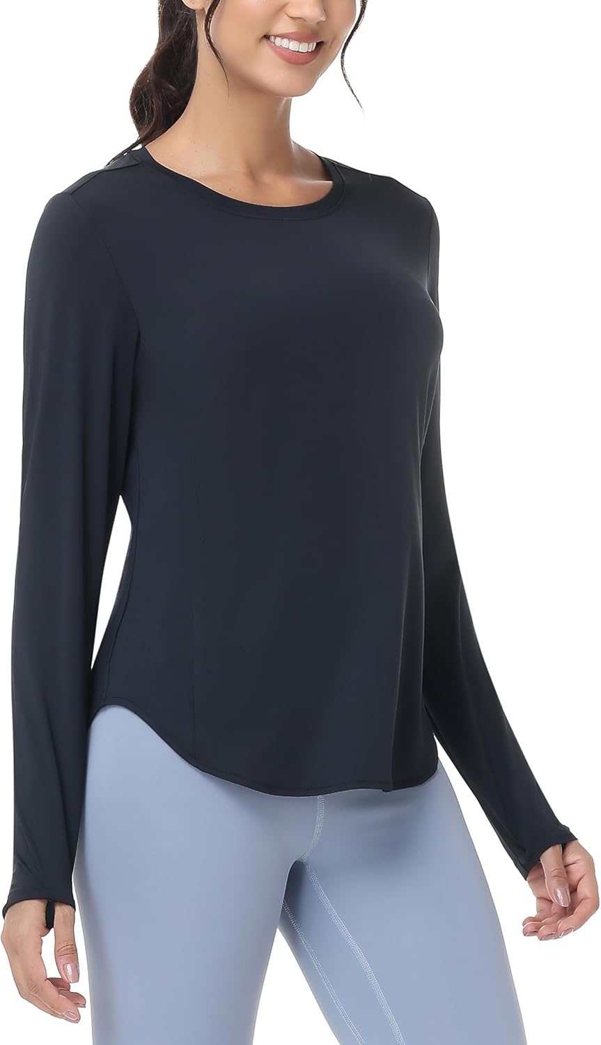 Women's Running Shirts Long Sleeve Workout Athletic Tops Sun Protection Gym Hiking T-Shirts Quick Dry Loose Lightweight