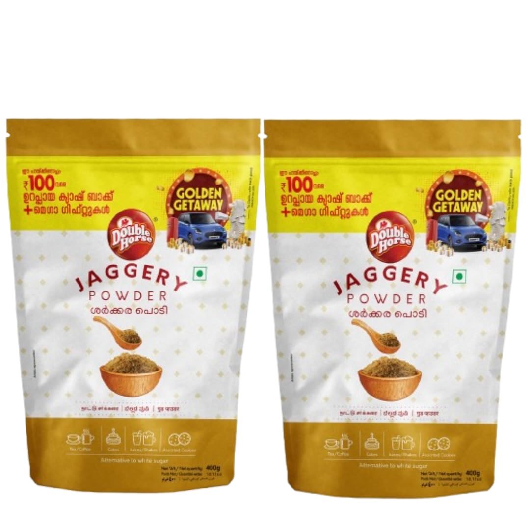 Double Horse Natural Jaggery Powder 400g Pack of 2 | Gud jaggery powder | Export Quality | Tunnel dried and free flowing (B08L2C4VLT) Amazon Price History, Amazon Price Tracker