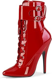 Womens High Heel Ankle Boots Pointed Toe Zipper Lace up Stiletto Boot with Metal Lock Decoration 12CM Heels Dress Evening Party Boots Shoes