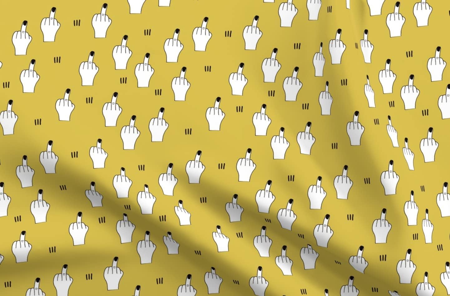 Spoonflower Fabric - Mustard Yellow Hands Middle Finger Adult Profane Printed on Organic Cotton Sateen Fabric by The Yard - Sewing Quilting Apparel Home Decor