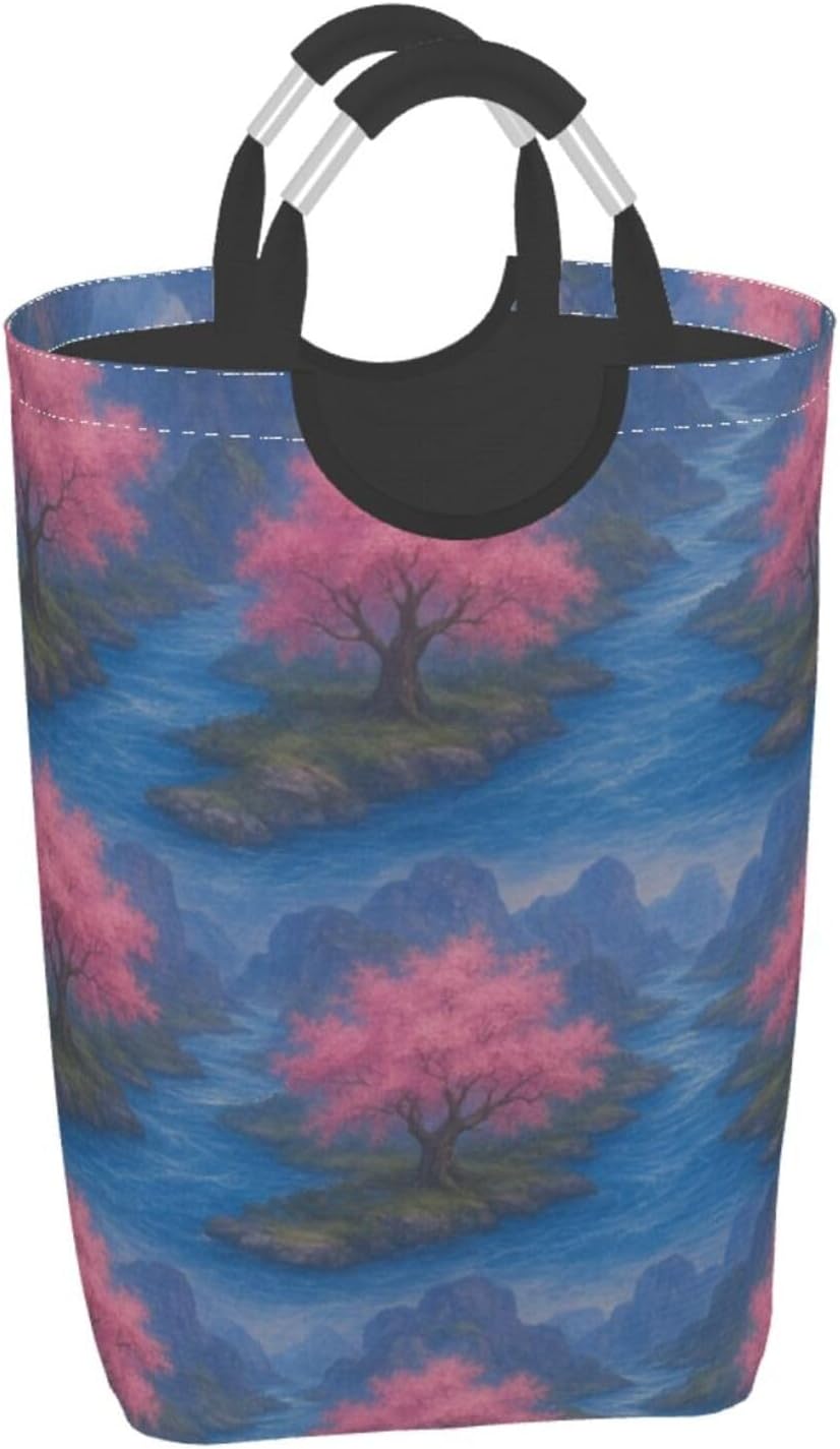 50l Laundry Basket Cherry Blossom Waterproof Laundry Hamper Foldable Clothes Laundry Bag With Handles