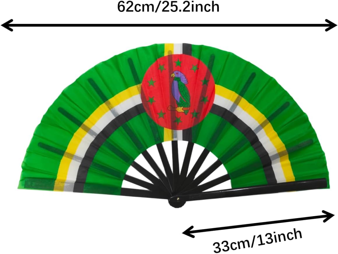 Dominica Flag Folding Hand Fan 13 inch – Portable Travel Fan for Summer Cooling, Patriotic Party Supplies, Sports Events & Independence Day Celebrations. (Dominica) image 3