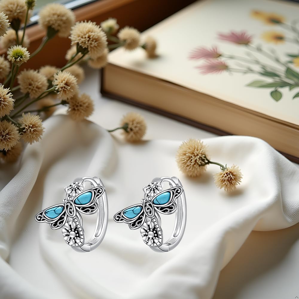 Dragonfly Earrings for Women Sterling Silver Dragonfly Hoop Earrings Jewelry Turquoise Hoop Huggie Jewelry Birthday Gifts - Image 2