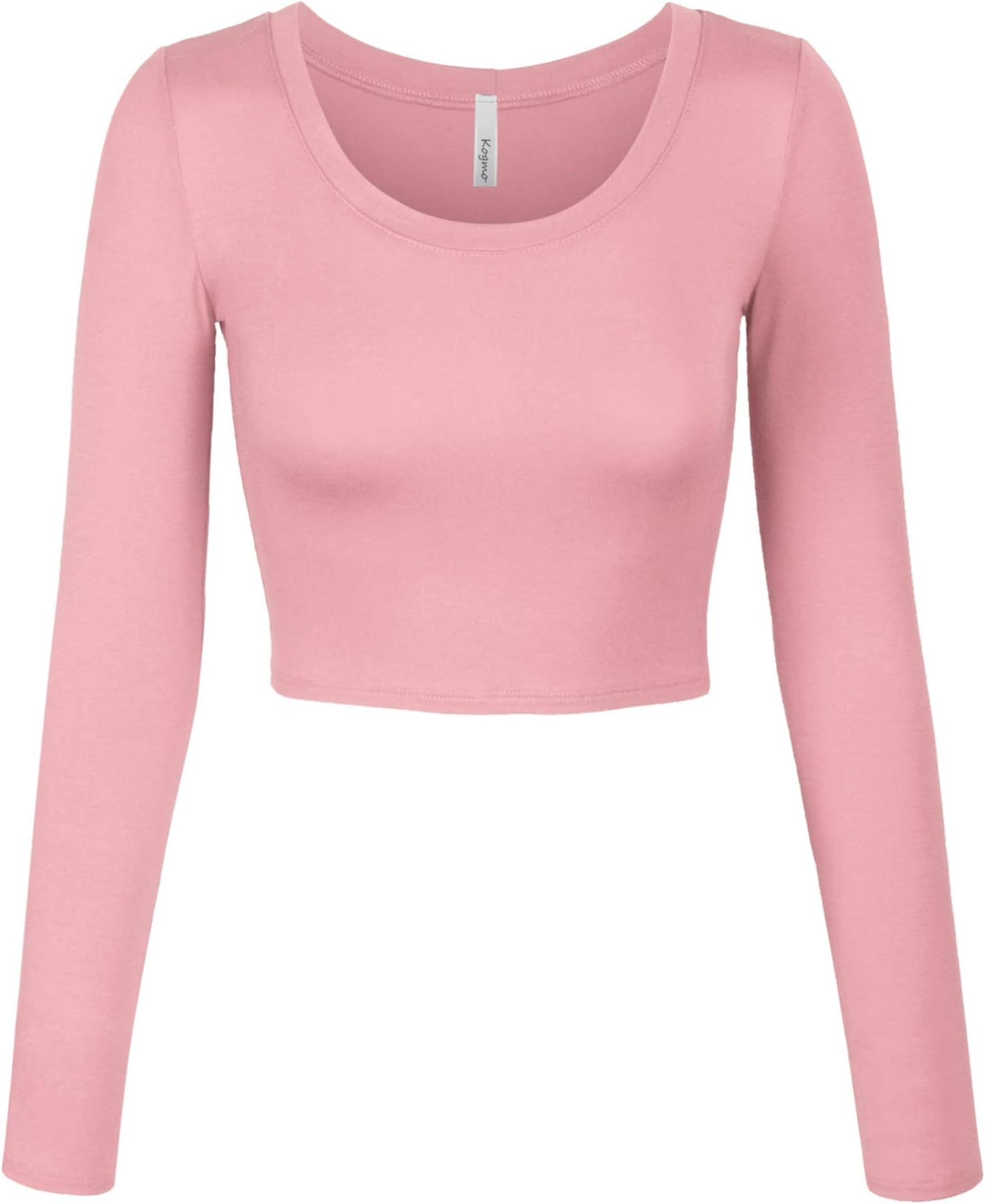 KOGMOWomens Long Sleeve Crop Top Solid Round Neck T Shirt