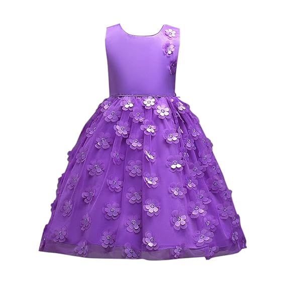 Hopscotch Girls Polyetser Sleeveless Applique Solid Party Dress in Purple Color