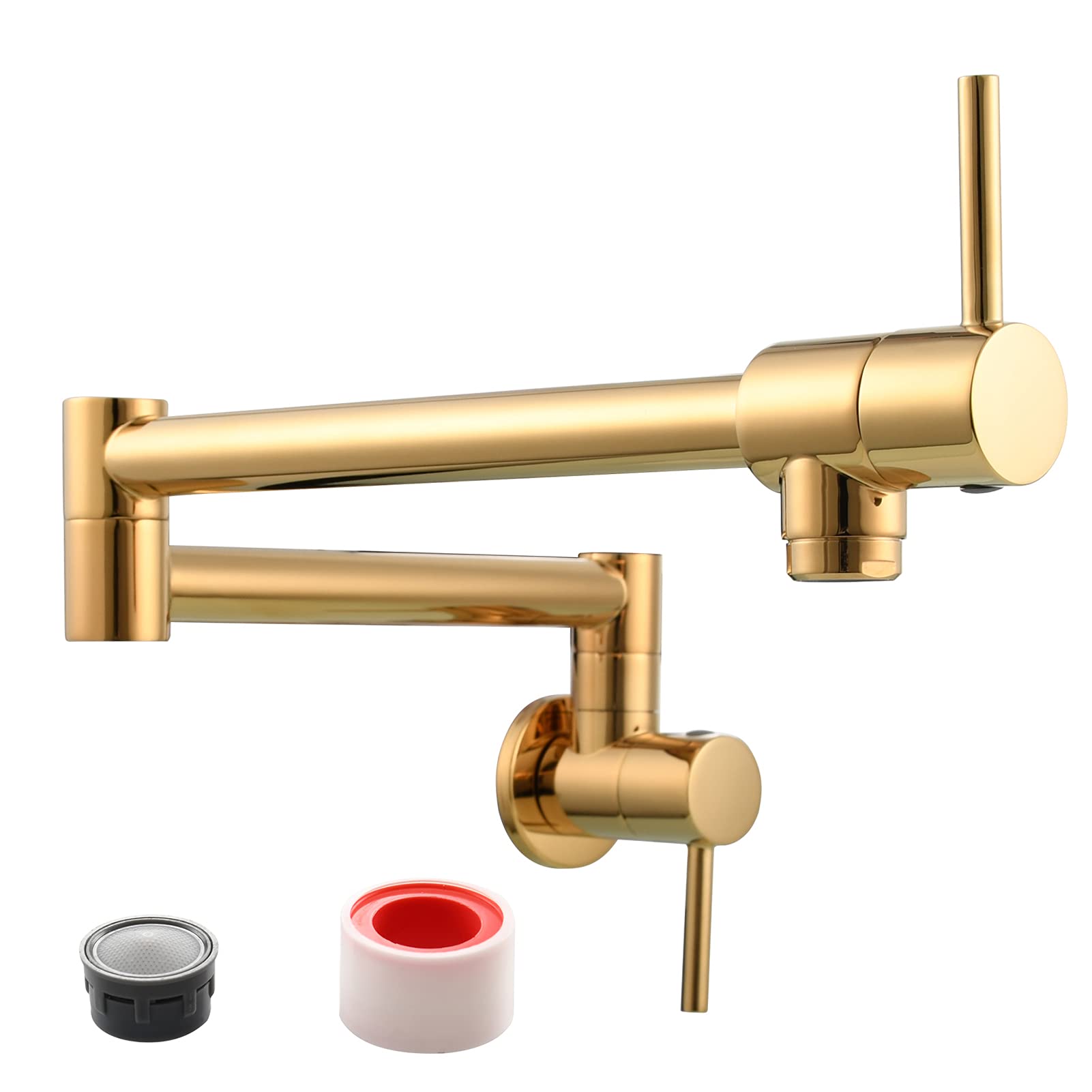Tecmolog Kitchen Faucet Titanium Gold Wall Mount Pot Filler Faucet Brass 360 Rotatable Folding Double Handle Cold Water Tap, CT166J โ image 1