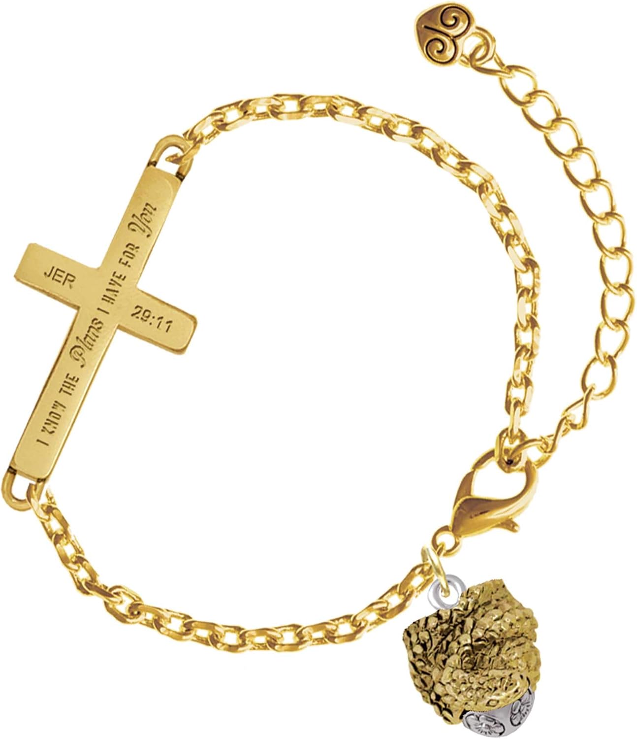 Delight Jewelry Plated Snake Wrapped Around Spinner - Gold Tone Jeremiah 29:11 I Have Plans for You Engraved Cross Charm Bracelet, 6.5+1.5" Extender