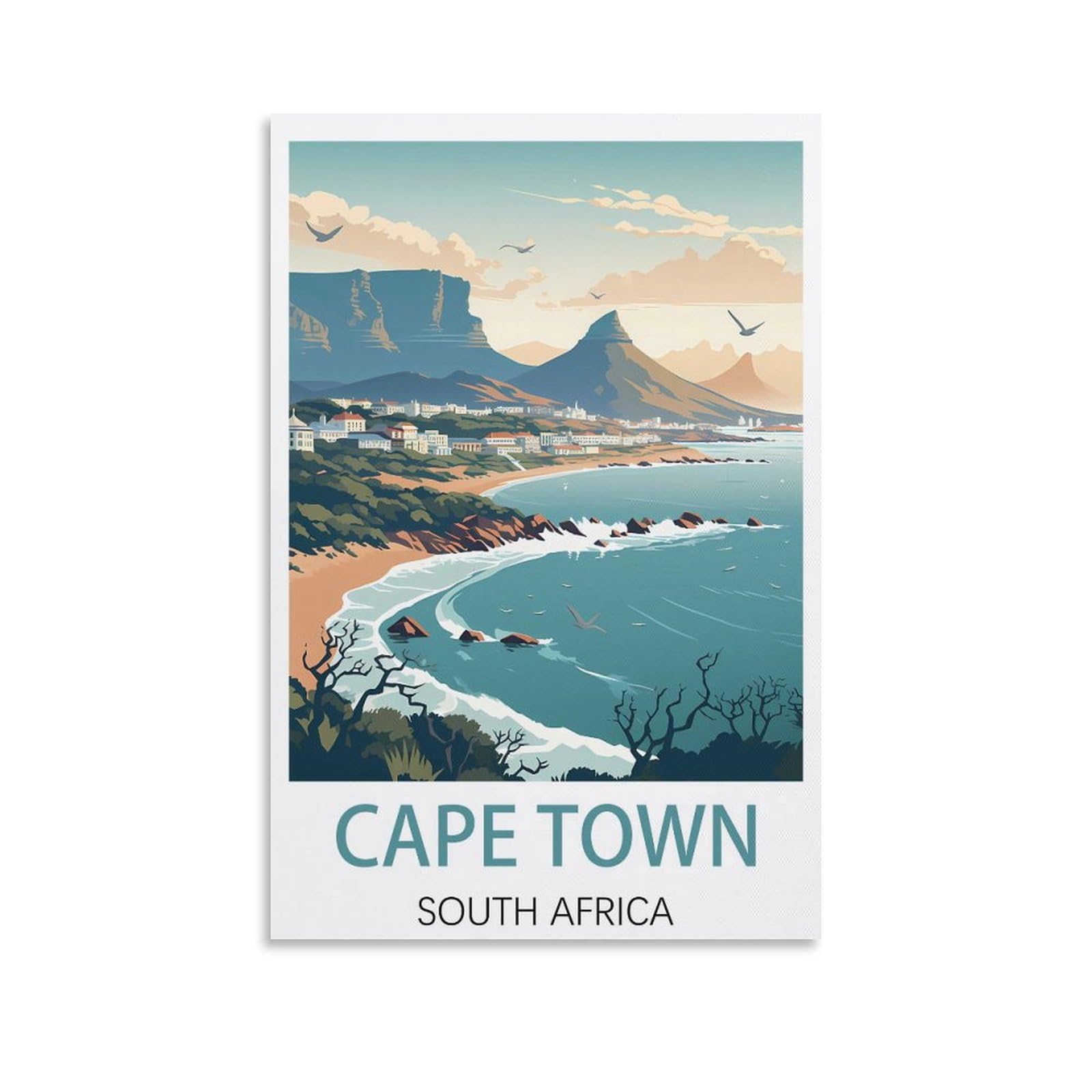 LOSNABO Cape Town South Africa Vintage Travel Poster 12x18inch(30x45cm) Canvas Wall Poster And Art Picture Print Modern Home Bedroom Decor