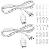Hanging Lantern Extension Cord Cable, E26 Pendant Light Socket On Off Inline Cord Switch Control Lamp, Switch Close to Polarized Plug, 13 Feet, White, 2-Pack