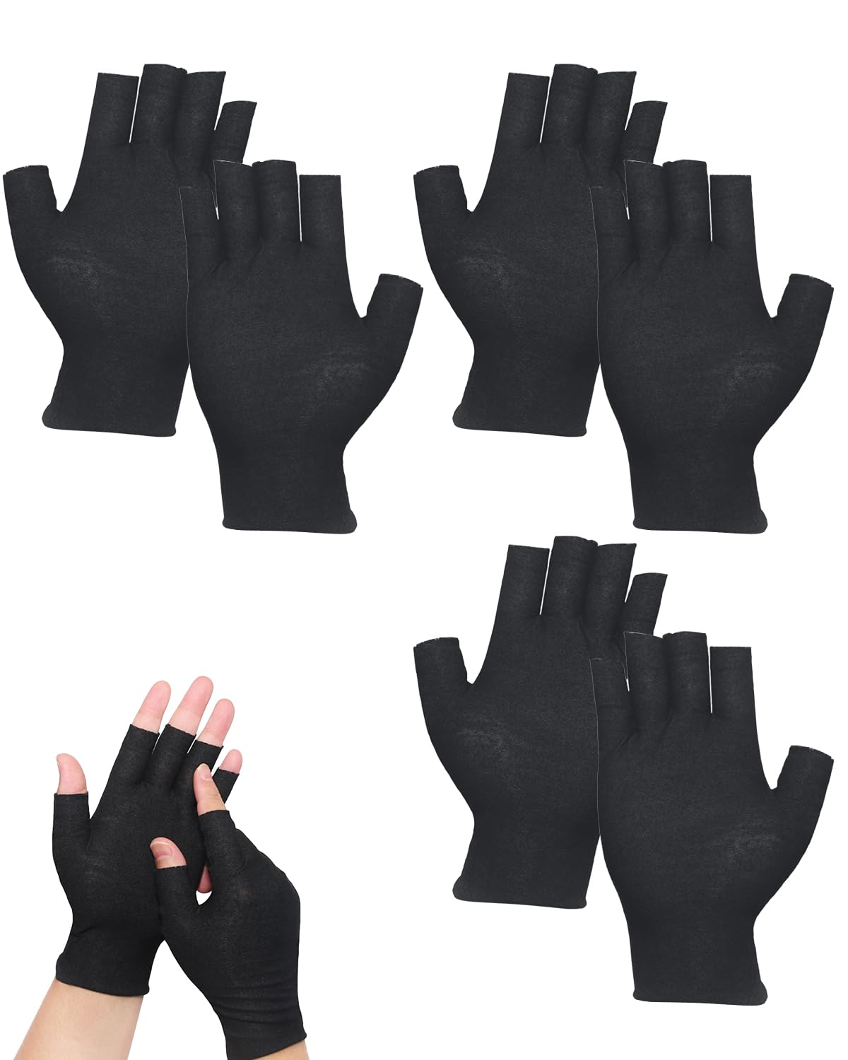 3 paia Guanti senza dita in cotone,Guanti da fitness sottili,Protezione UV estiva per mezze dita,Guanto in stoffa,Guanti in tessuto certificati e delicati sulla pelle-Nero