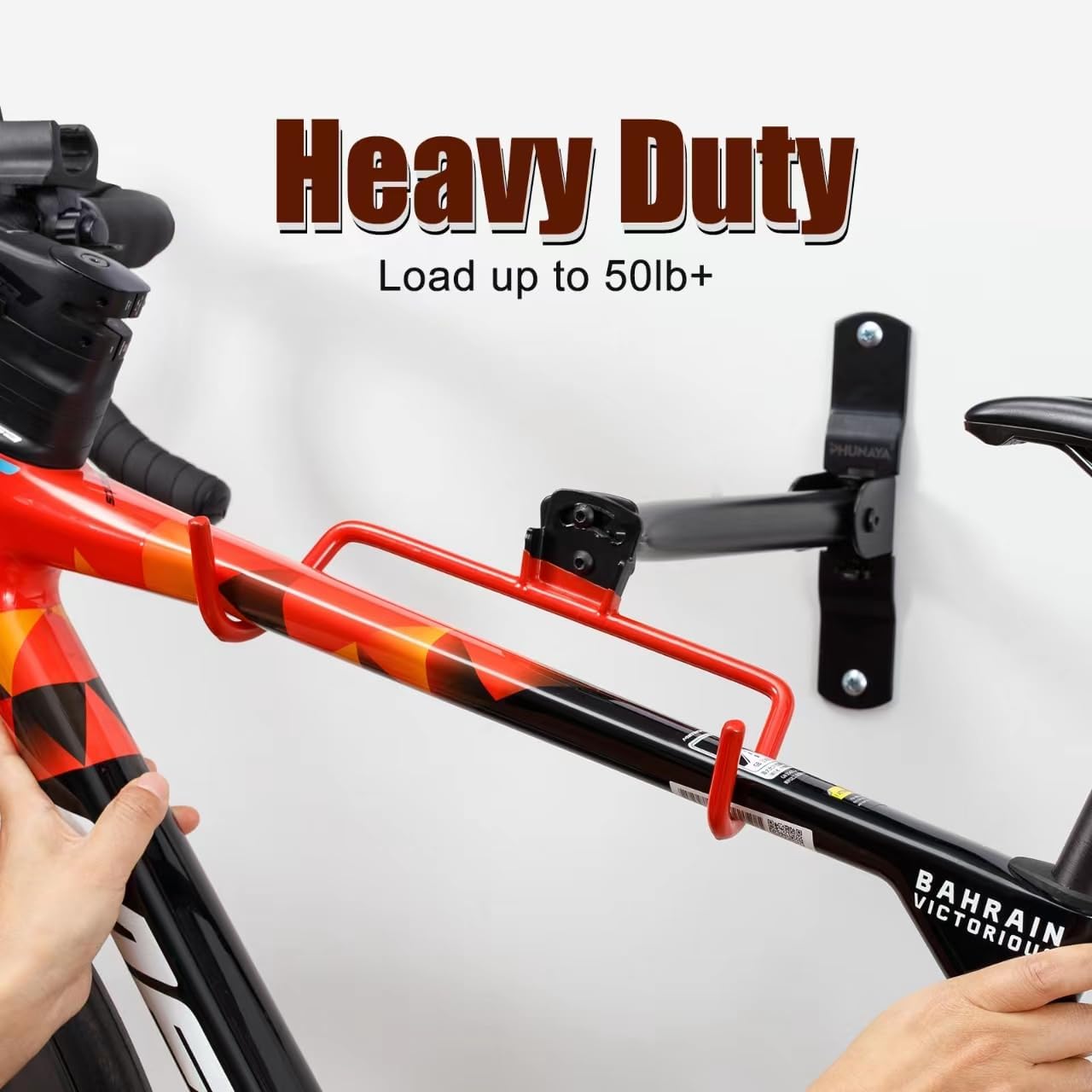 PHUNAYA Wall Mount Bike Rack,Bike Hanger Horizontal,Bicycle Holder Heavy Duty,Garage Bike Storage,Garage Organization Bicycle Hook with Rubber,Foldable and Adjustable Angle(2 pack) image 2