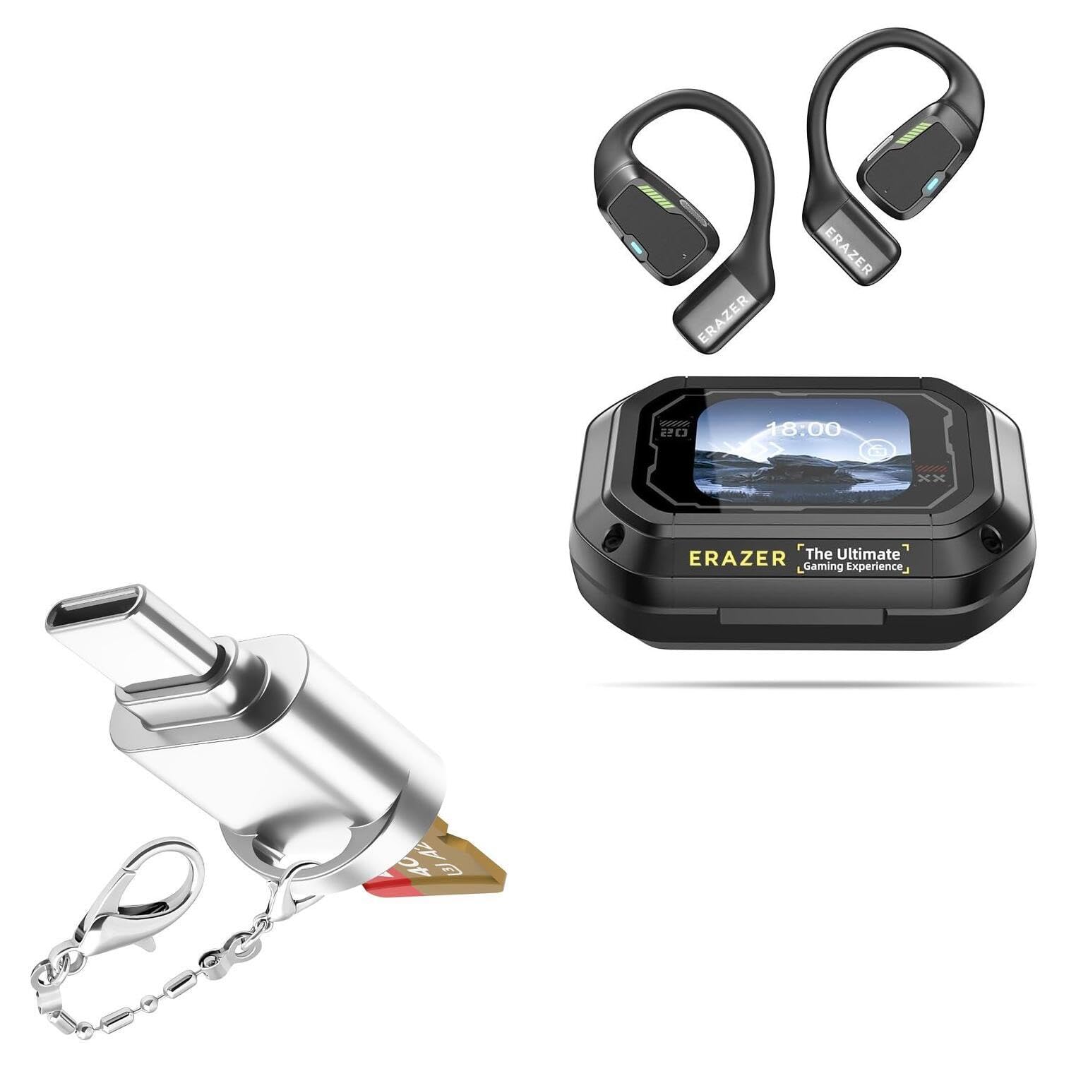 BoxWave Adapter Compatible with ERAZER XP6 AI Translator Earbuds (2 in) - Micro SD Card miniReader, USB Type-C OTG Reader USB3.0 Adapter Keychain - Metallic Silver