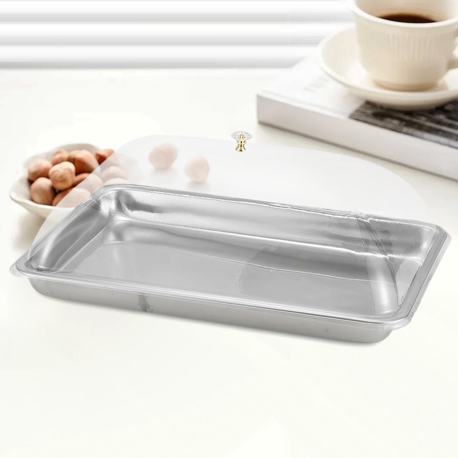 Vassoio da portata in acciaio inossidabile 304 con coperchio a cupola, vassoio multifunzionale per alimenti per festival e buffet, 50 x 35 x 5 cm, elegante, resistente, facile da pulire