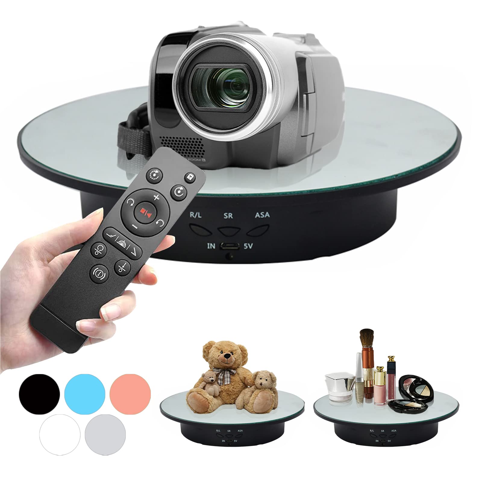 Motorized Rotating Display Stand, 20cm/Load 8KG 360 Degree Photography Turntable with Remote Control,5 PVC Backgrounds,USB Power Supply for Product Photography Display, Jewelry, Watch, 3D Models