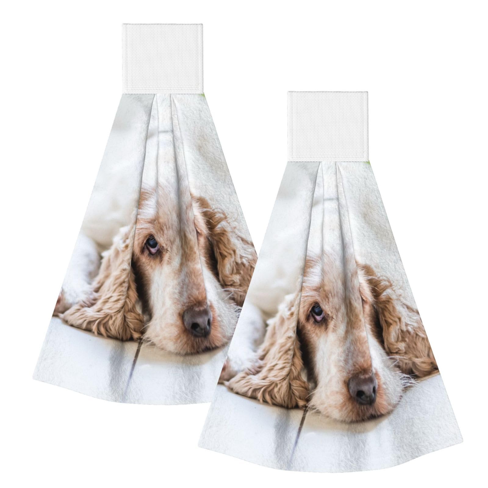 DOPKLNA Cocker Spaniel Brown Spaniel Sad Dogs Dogs Pets, 2 Pcs Hanging Coral Fiber Hand Towels for Bathroom, Absorbent Kitchen Towels