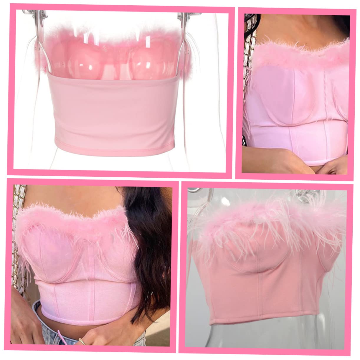4pezzi Top Fuzzy per Donna Top Tubolare Estivo Canotta Leggera e Spandex Abbigliamento alla Moda per Feste e Occasioni Speciali