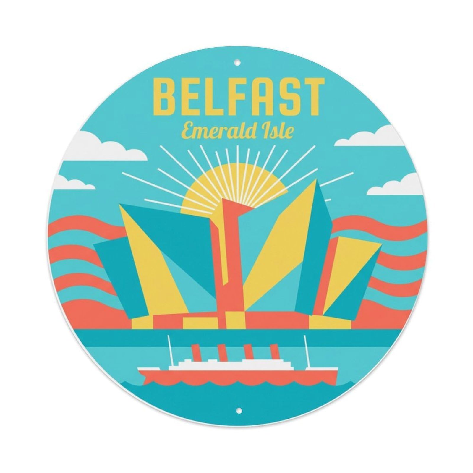 Metal Tin Sign Vintage Travel Belfast Ireland Cityscape