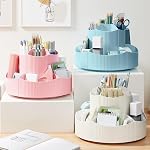 360° Rotating Pencil Holder, Desk Stationary Organizer Makeup Brush Holder with 11 Compartments, Desktop Pencil Cup Pot for Office, School, Home, Art Supply (White)