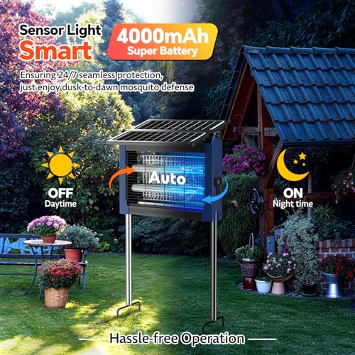 Image of Solar Bug Zapper with Dual Panels, 4500V Waterproof Mosquito Zapper Outdoor | IPX5 Waterproof, Auto /Off, Solar Power, USB C Charging, Attract All Types Of Flying Insects, Easy to Maintain, Backyard Ideal