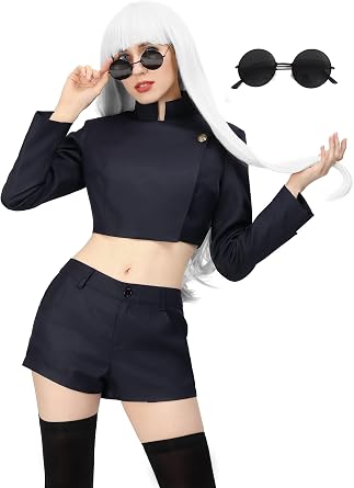 C-ZOFEK Womens US Size Anime Cosplay Costume Female Jacket Shorts Thigh Stockings with Glasses