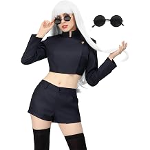 C-ZOFEK Women's US Size Gojo Satoru Cosplay Costume Jacket Shorts Thigh Stockings with Glasses Uniform