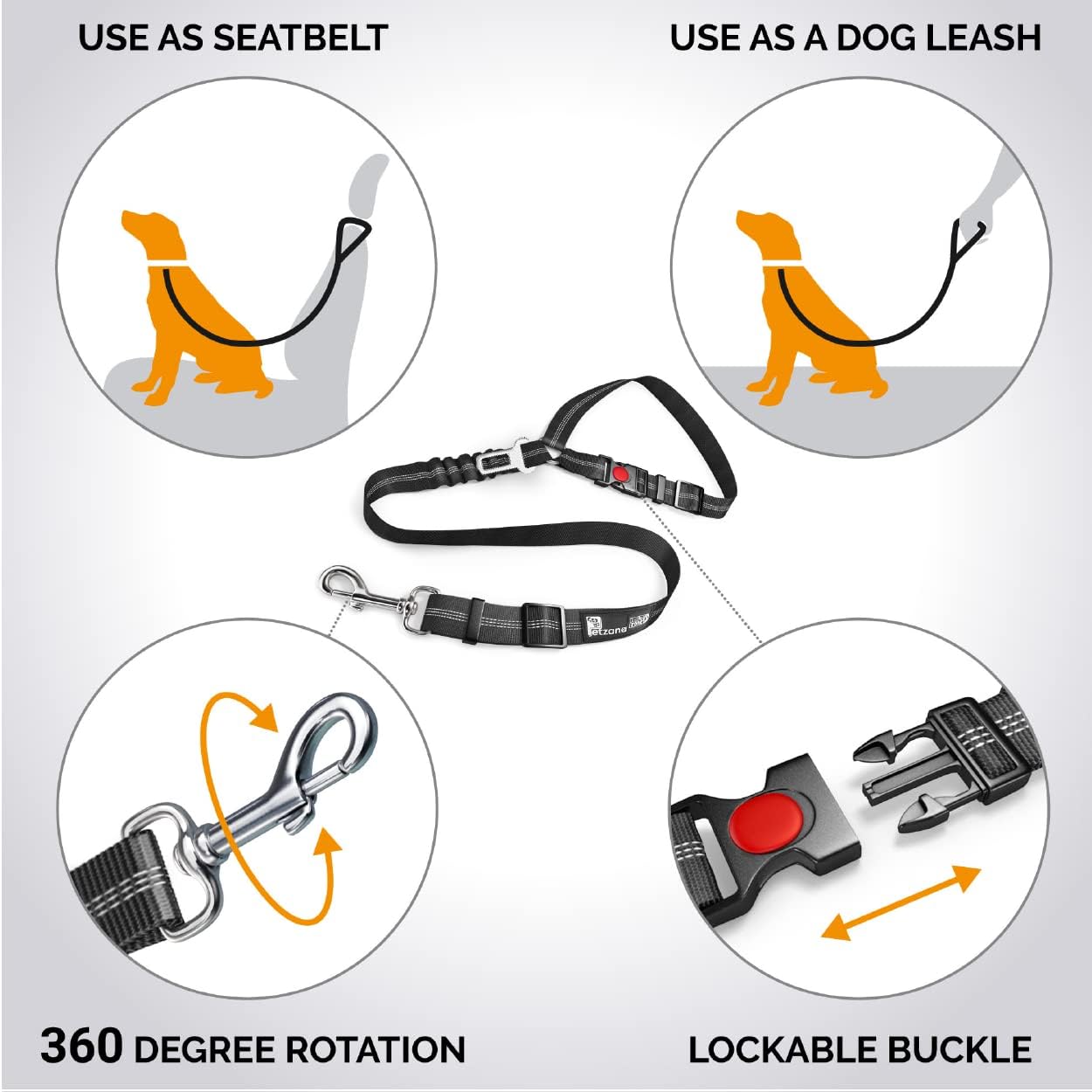 Dog Seat Belt Harness – Adjustable Car Restraint & Lead (Black)