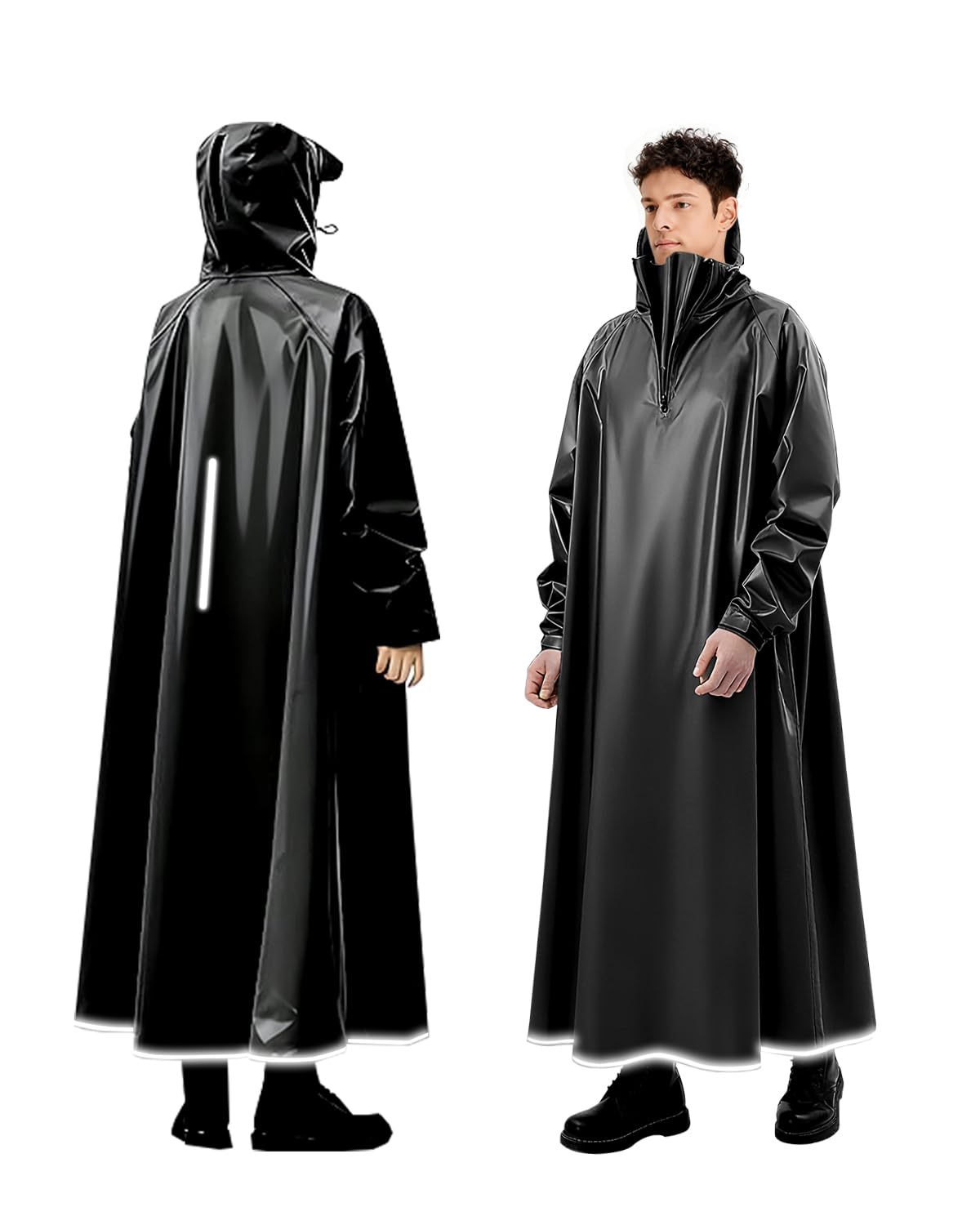 Long Rain Coat for Men Waterproof and Women, Durable Oxford Unisex Raincoat for Men Waterproof with Adjustable Hood & Reflective Stripe-image-43