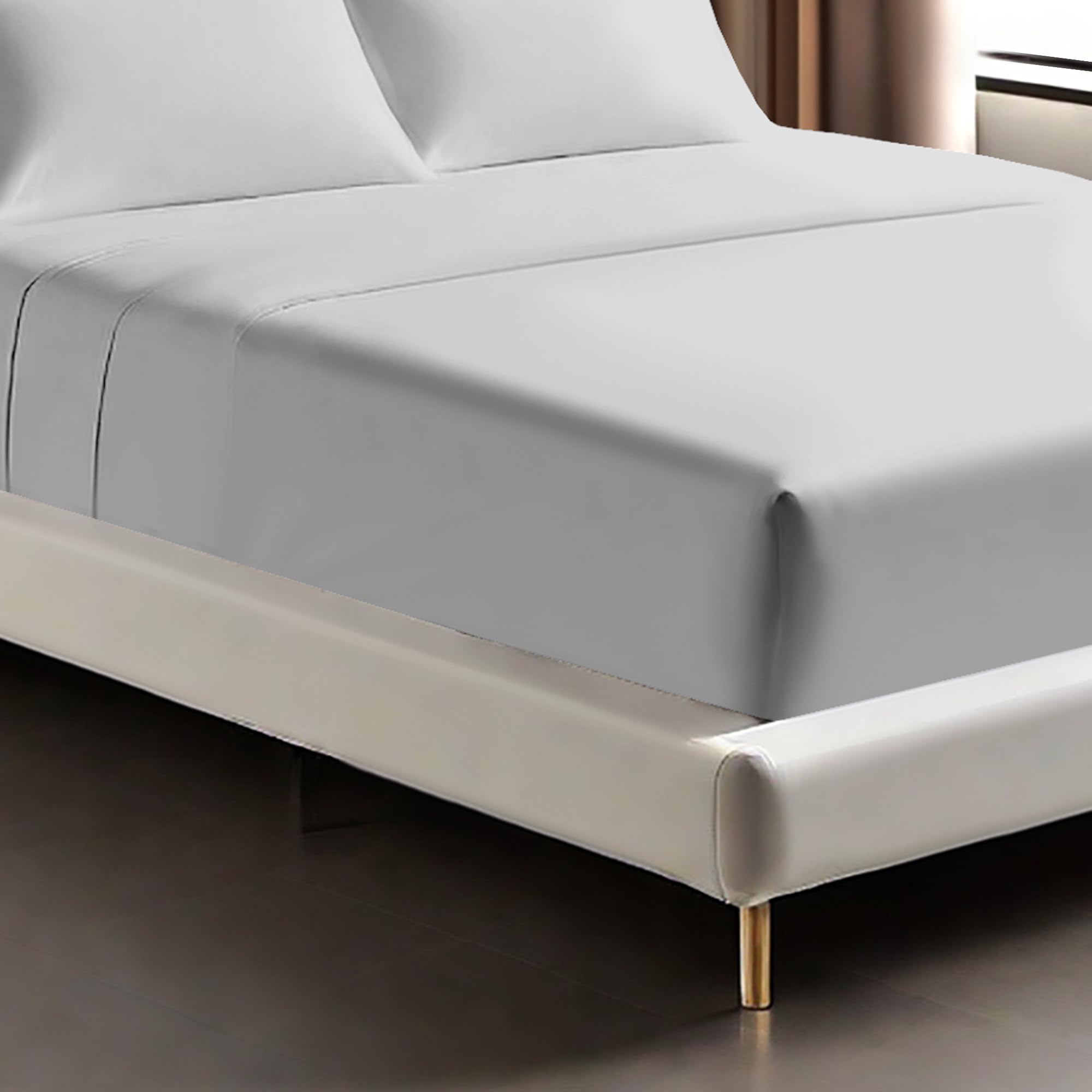 Egyptian Cotton Fitted Sheets 25cm Deep Mattress Pocket 200 Thread Count Fitted Bed Sheet- Soft & Comfortable Bottom Sheet (Silver - Image 3