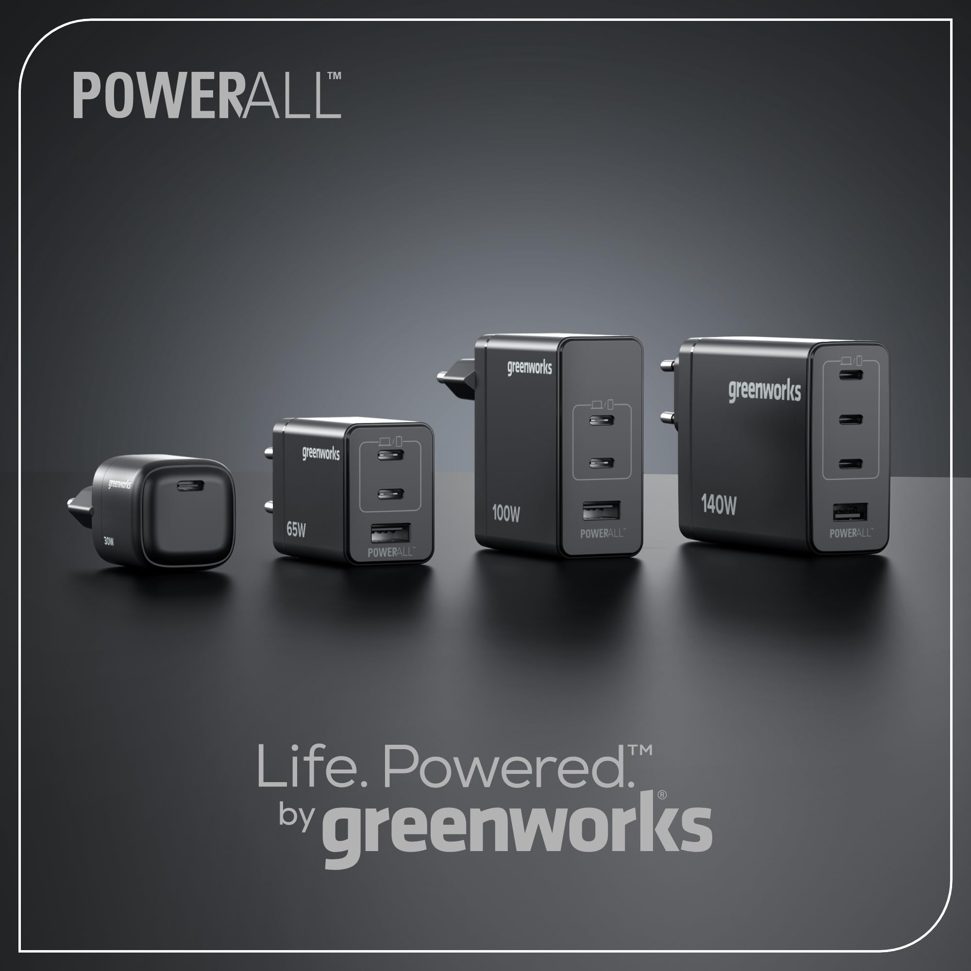 Greenworks Cargador USB C rápido 140 W Pod de 4 Puertos PPS, Fuente de alimentación compacta USB C para MacBook Pro/Air, iPad Pro, Galaxy S20, Note 20, iPhone 17 Pro MAX, Garantía de 3 años -AP140EA