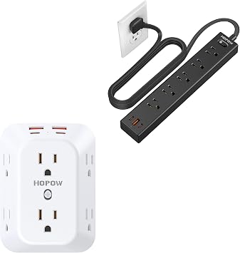 HOPOW Outlet Extender Surge Protector, 3-Sided 1050J Multi Plug Wall Outlet, Flat Plug Power Strip, 6 Ft Ultra Thin Extension Cord for Home, Office, Dorm