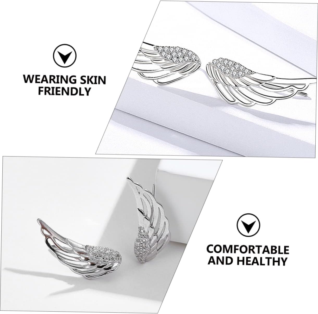 LIFKOME 2 Pairs Angel Wing Earrings 925 Sterling Silver Angel Wing Stud Cartilage Earrings for Women - Image 6