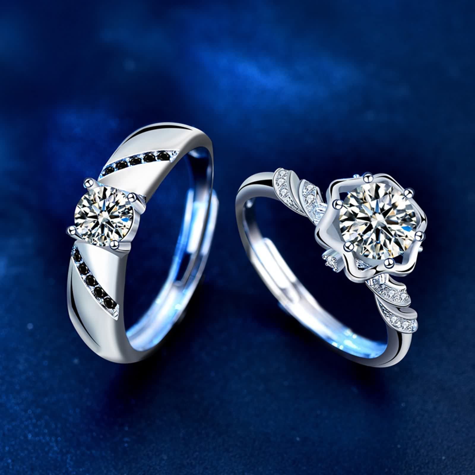 Anillos de flores, anillo de moissanita de plata de ley S925, anillos abiertos redondos de 0,5 quilates, anillos ajustables para boda, joyería de promesa para hombre, Moissanita