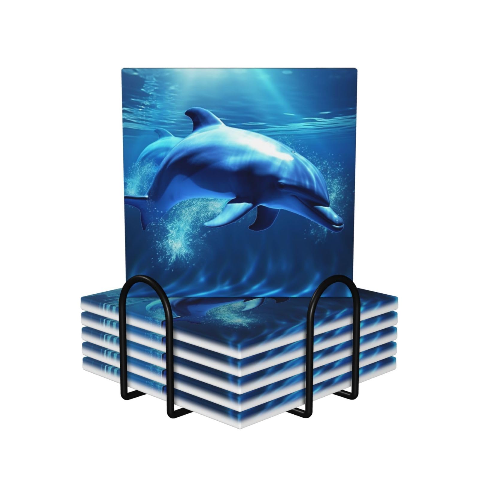 Dessous de verre ronds en céramique antidérapants motif dauphin