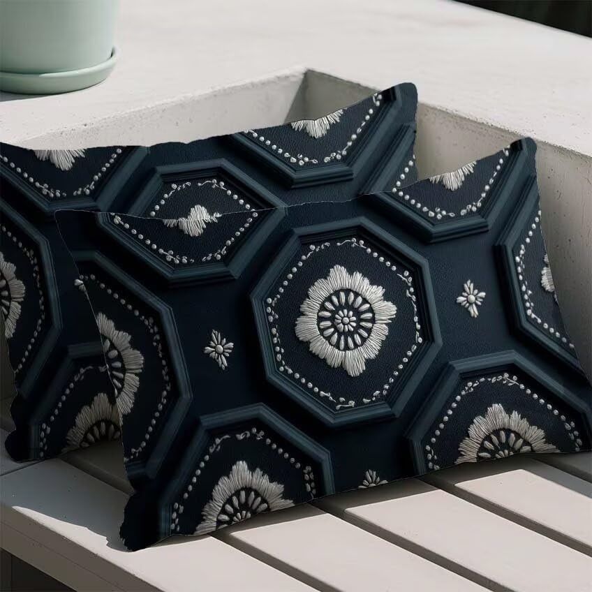 Coussin extérieur imperméable 60x80 lot de 2 housses géométriques en lin - 2
