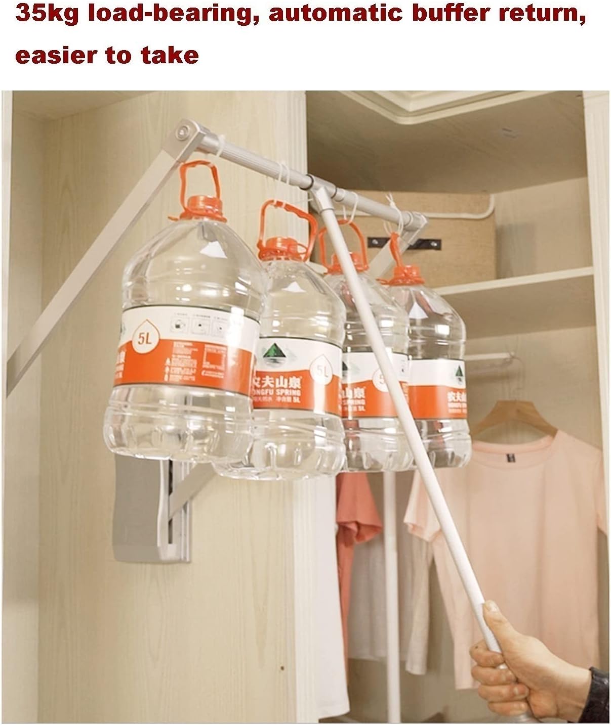 Space-Saving Silver Drop-Down Wardrobe Rails, Durable Aluminum Hanging Rods, Closet Organizer System, Max Load 30kg, Adjustable Size 450-600mm