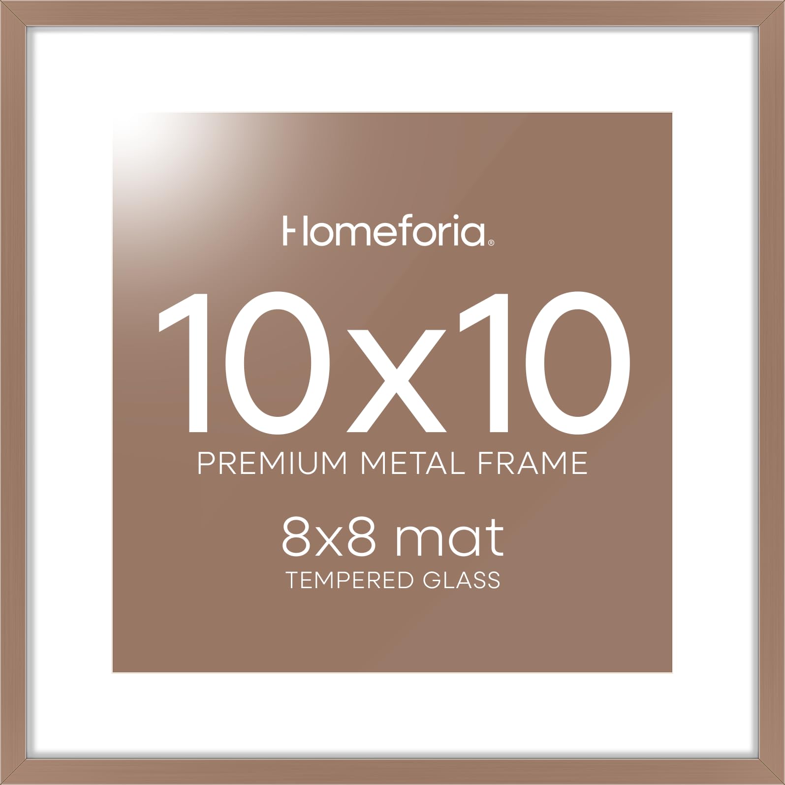 Homeforia 10x10 Mocha Picture Frame, High-End Metal, 8x8 Mat, Glass | High End Aluminum, Tempered Glass, Acid-Free 8x8 Removable Mat, 10x10 in Edge-to-Edge Display 10x10, Wall Kit, Set Of 2