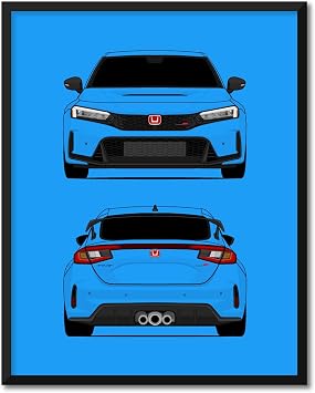 Custom Car Posters CUSTOMIZABLE COLOR Handmade Poster compatible with Honda Civic Type R FL5 2023-Present Gen 7 Front and Rear Print Wall Art Decor - 16x20 Satin Print Unframed
