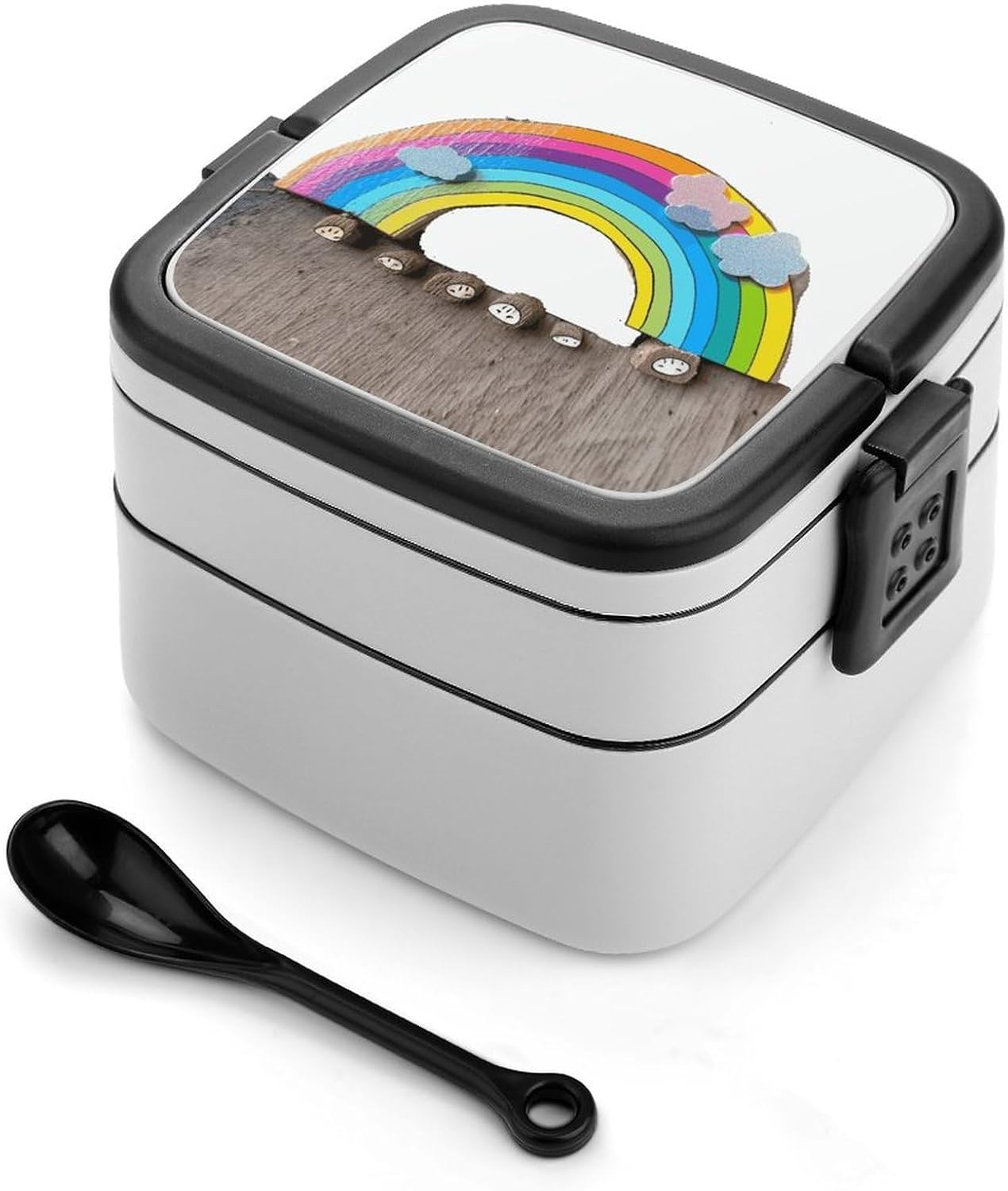 Small Rainbow Bento Box with Spoon, 2-layer Stackable Lunch Box Leak Proof with Invisible Handle, Insulated Food Storage for Office, Picnic & Travel Small Rainbow Bento Box with Spoon, 2-layer Stackable Lunch Box Leak Proof with Invisible Handle, Insulated Food Storage for Office, Picnic & Travel