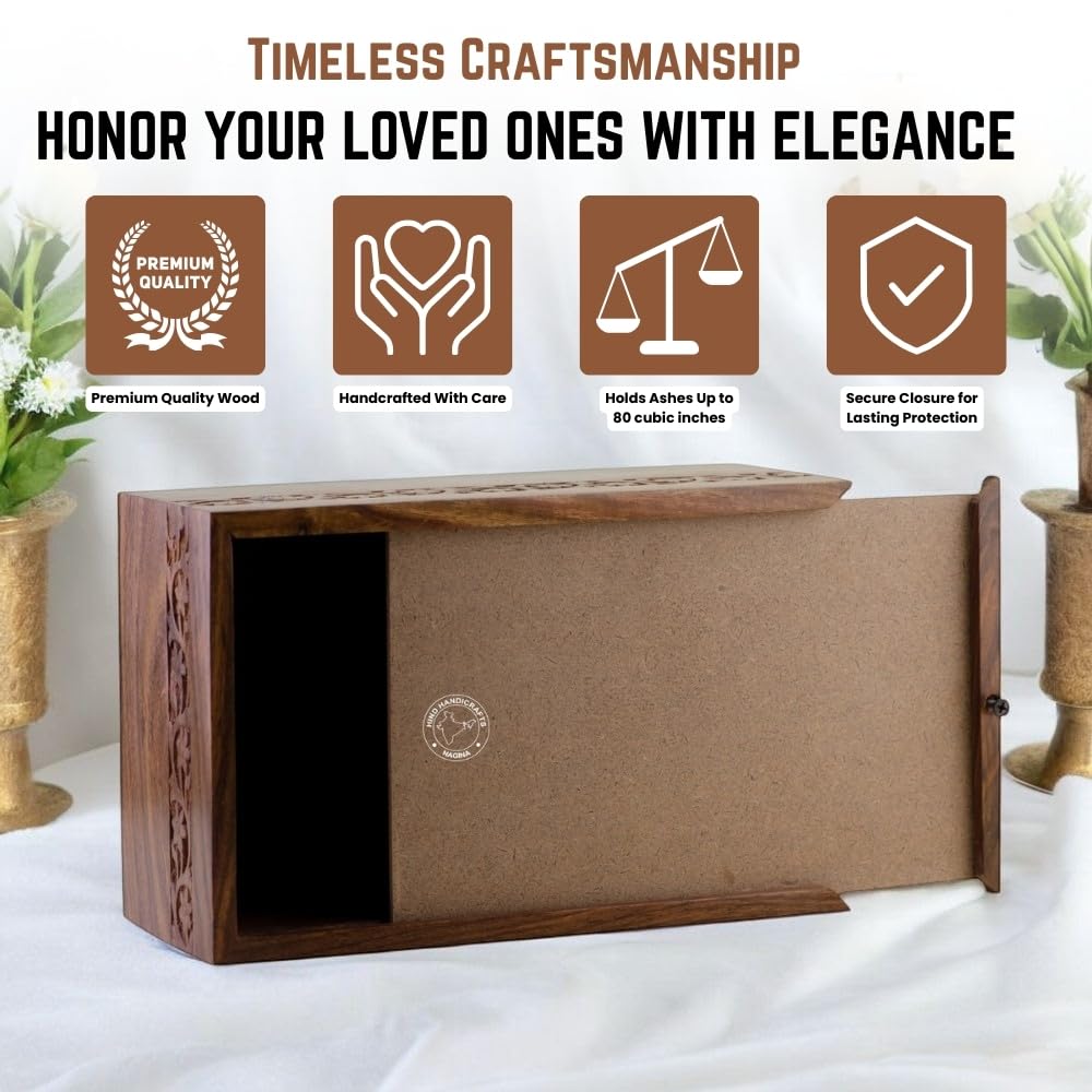 Scatola per urna in palissandro per ceneri umane per adulti, urna in legno fatta a mano con intagli floreali, regalo commemorativo (media: 17,8 x 12,7 x 8,9 cm, 90 cu)