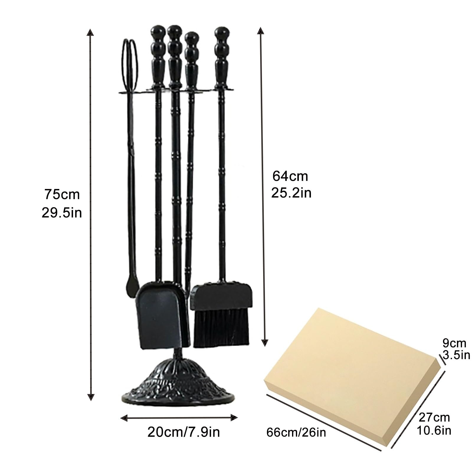 Juego de 5 piezas de herramientas para chimenea de hierro fundido con escoba, pala, base, pinza y póquer, juego de accesorios para estufa de carbón para estufa de carbón para interiores y